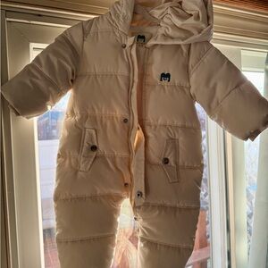 Cream Hooded Baby Snowsuit